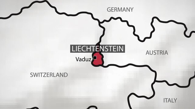 Liechtenstein Map - Fast Zooming from World Map. Animated Motion Graphics Shape Map of the Liechtenstein. 4K Resolution Stock Video for News, Vlogs etc.