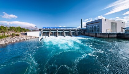 hydroelectric power plant with crystal clear water flowing through its modern industrial infrastructure symbolizing the use of clean and renewable energy sources