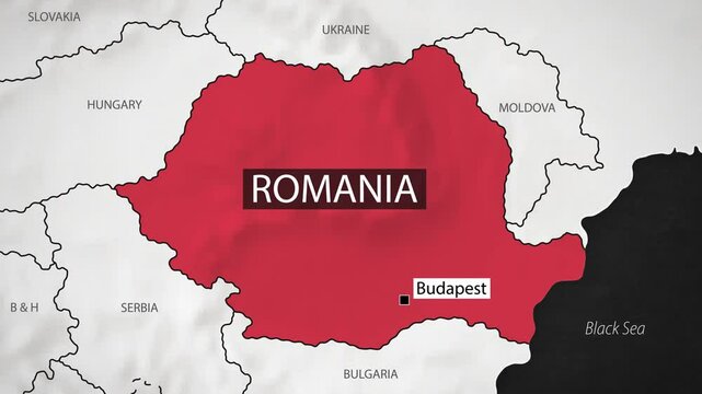 Romania Map - Fast Zooming from World Map. Animated Motion Graphics Shape Map of the Romania. 4K Resolution Stock Video for News, Vlogs etc.