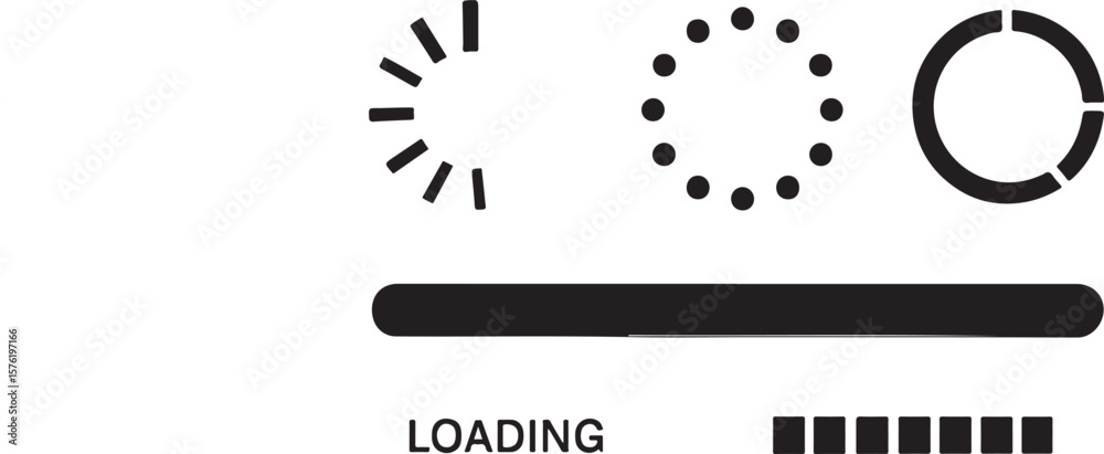 Poster Vector art of various loading icons and progress bar elements isolated on transparent background