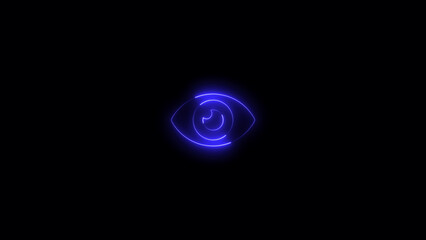 Glowing neon eye symbol on a black backdrop representing vision and surveillance
