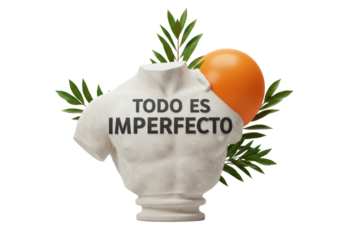 Isolated Greek Sculpture with 'Todo es Imperfecto' Quote, A Touch of Imperfection