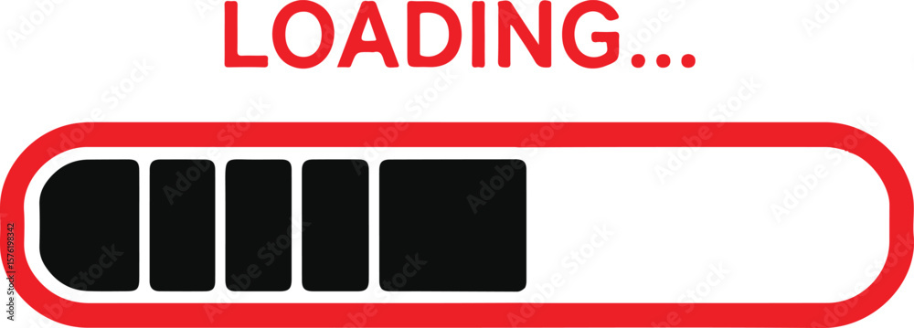 Fototapete vector art of red loading progress bar with text and black segments isolated on transparent backgrou