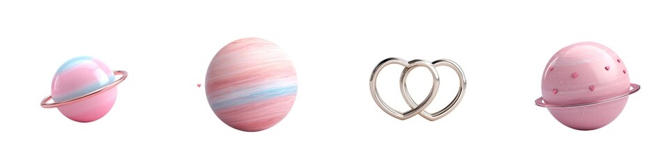 Fototapeta premium 3d chrome galaxy planet icon with hearts in y2k style isolated on white background. Render of 3d silver metal planet emoji with shiny gradient effect. 3d vector y2k illustration 15529201 1