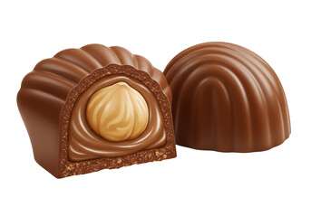 Isolated Milk Chocolate Candy with Hazelnut Filling Detail