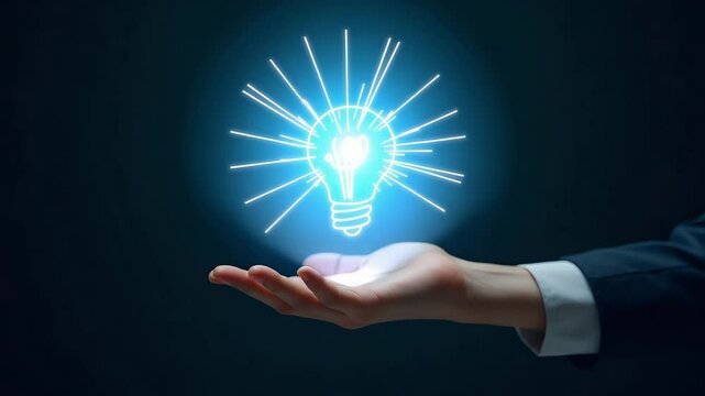 Flat Hand presenting holographic business insight analysis planning symbol in empty space background concept as A hand showcases holographic business insight analysis planning symbol illustrating busi