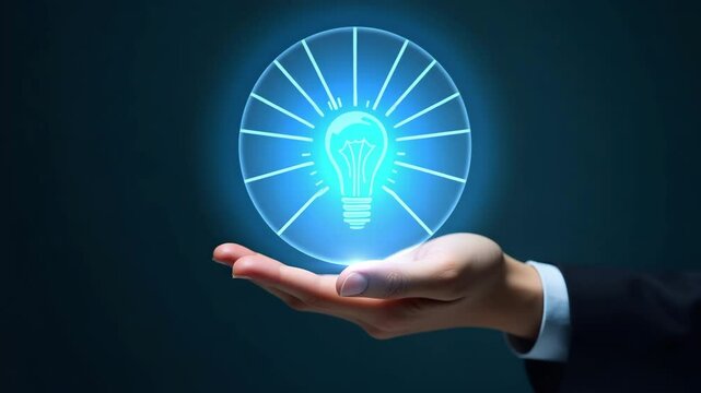 Flat Hand presenting holographic business insight analysis planning symbol in empty space background concept as A hand showcases holographic business insight analysis planning symbol illustrating busi