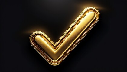 shiny gold 3d check mark symbol on black background cut out