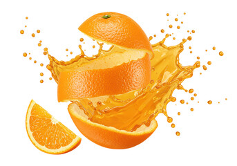 Isolated Exploding Orange with Juice Splash, Citrus Burst