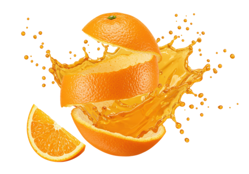 Isolated Exploding Orange with Juice Splash, Citrus Burst