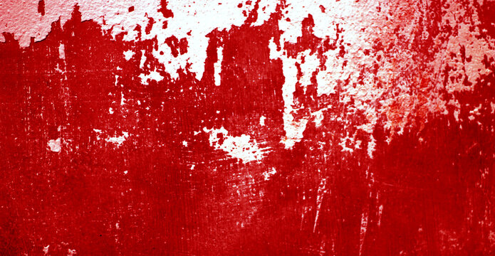 Cracked red background, scary bloody wall. white wall with blood splatter for halloween background. Horror background