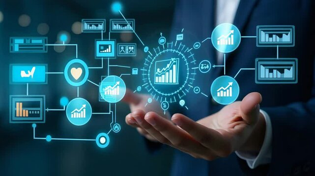 Hand holding holographic incident management device showing risk assessment data analysis problem resolution icons in empty space concept as Hand holds holographic incident management device displayin
