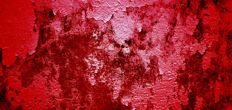 Cracked red background, scary bloody wall. white wall with blood splatter for halloween background. Horror background
