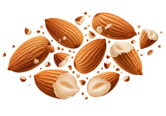 Isolated Falling Almonds with Halves and Crushed Pieces, Nutty Deluge