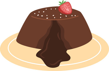 Chocolate fondant lava cake, Chocolate Lava Cake cartoon flat illustration on plate