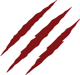 Vector illustration of three jagged red claw marks scratched across a white background, symbolizing wild nature, strength, aggression, and animalistic intensity. Ideal for use in horror themes, sports