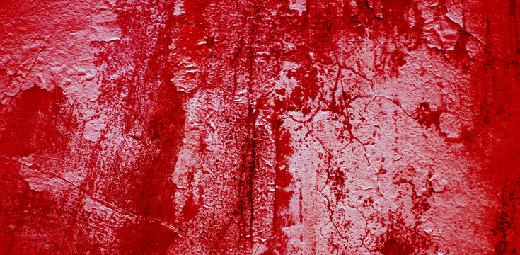 Cracked red background, scary bloody wall. white wall with blood splatter for halloween background. Horror background