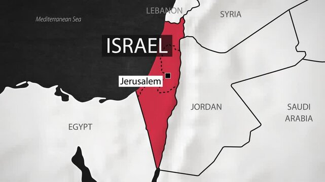 Israel - Fast Zooming from World Map. Animated Motion Graphics Shape Map of the Israel. 4K Resolution Stock Video for News, Vlogs etc.
