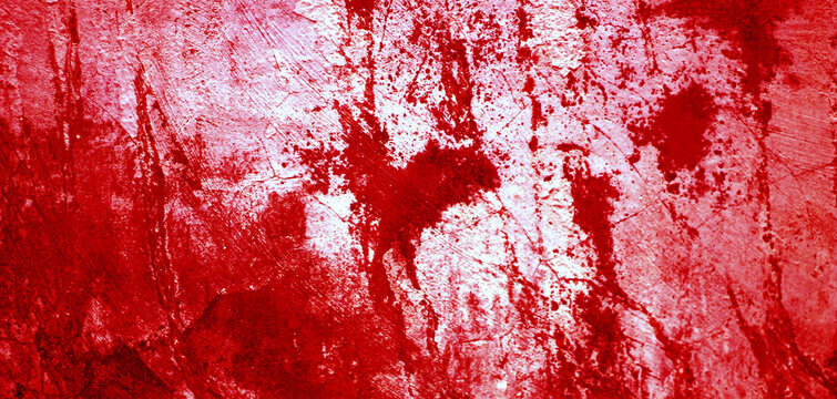 Cracked red background, scary bloody wall. white wall with blood splatter for halloween background. Horror background