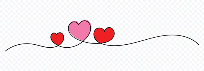 Abstract love symbol. Heart line art decorative element, elegant, valentine banner design. Doodle continuous single line drawing of heart shape isolated on white background. Vector illustration