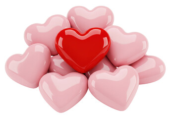 Isolated Stack of Pink Hearts with Red Heart on Top, Love Symbol