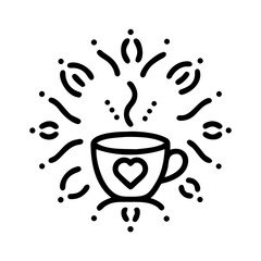 Warm Heart Coffee Cup:  Line Art, Cozy, Romantic,  Hand-Drawn Style Illustration