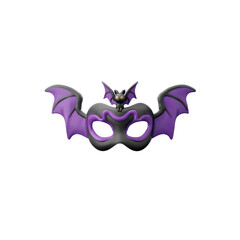 A festive mask designed for Halloween celebrations, featuring a stylized bat perched atop, transparent background