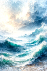 Majestic Ocean under the Golden Sunlight -Generative AI

