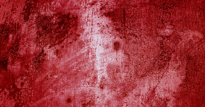 Cracked red background, scary bloody wall. white wall with blood splatter for halloween background. Horror background
