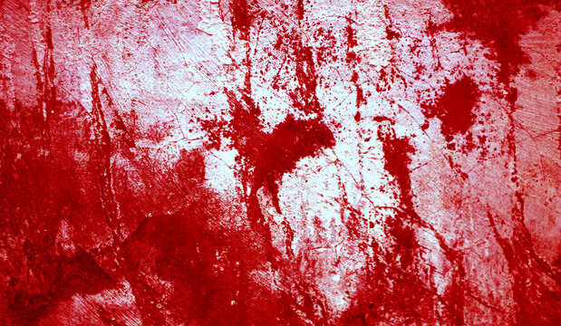 Cracked red background, scary bloody wall. white wall with blood splatter for halloween background. Horror background