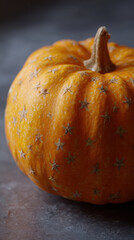Orange pumpkin with star patterns on textured surface