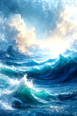 Majestic Ocean under the Golden Sunlight -Generative AI

