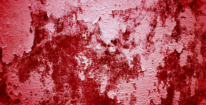 Cracked red background, scary bloody wall. white wall with blood splatter for halloween background. Horror background