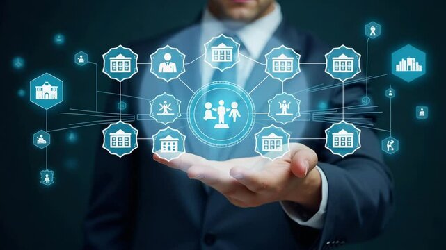 Flat Hand Engaging with Holographic Business Ethics Device: Showcasing Integrity, Accountability, Teamwork, and Fair Practices in a Corporate Environment - Cute Vector Illustration