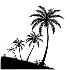 Fototapeta premium Silhouettes of Tropical Palm Trees on a Hillside