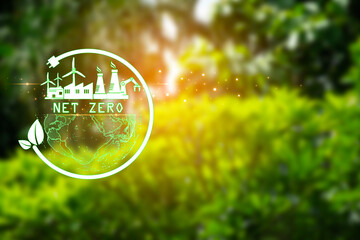 Net Zero Greenhouse Gas Emissions Concept and Net Zero Carbon Emissions Target, Climate Neutral on...