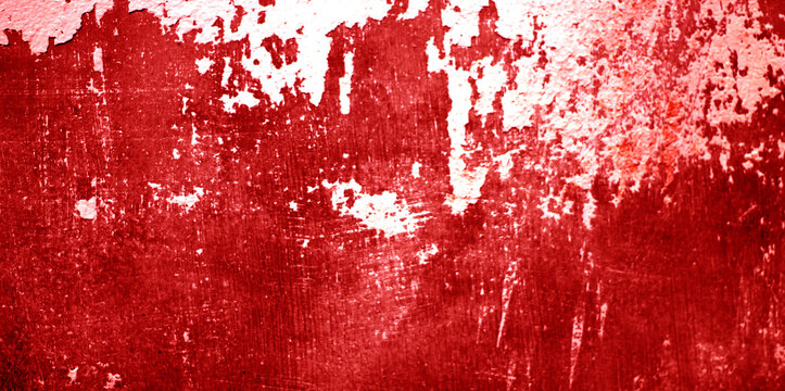 Cracked red background, scary bloody wall. white wall with blood splatter for halloween background. Horror background
