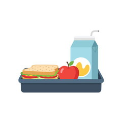 A simple illustration of a school lunch tray, featuring food and drink items.