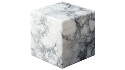 White marble cube with natural grey veining and smooth finish isolated on white background
