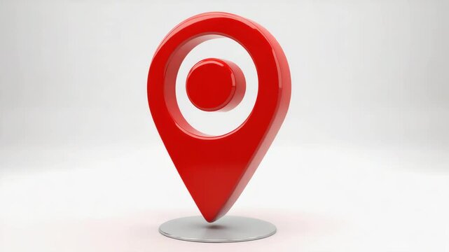 A vibrant red map pointer pin, symbolizing location and direction, stands prominently on a white surface.