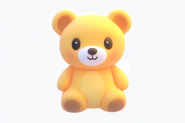 Fototapeta premium 3D cartoon teddy bear icon in honey brown and buttercup yellow, ultra high definition, detailed isometric view on white background