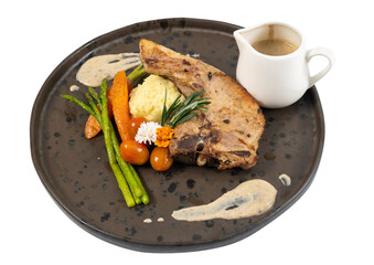 Grilled Pork Chop with Mashed Potatoes and Creamy Gravy
Grilled pork chop served with mashed...