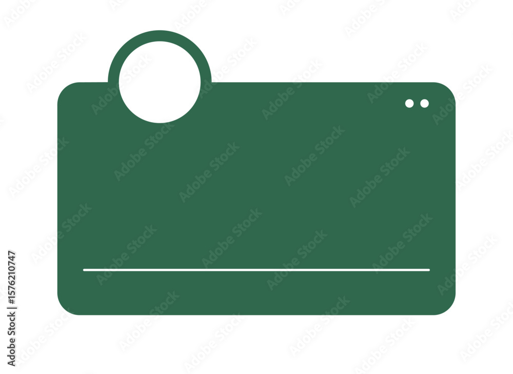 Poster flat green ui window frame with top circle cutout and minimalist rounded corners. clean app interfac