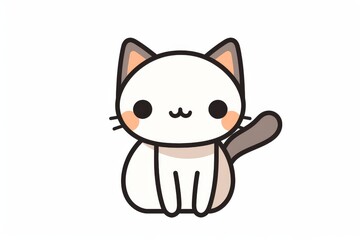 Obraz premium Cute cartoon cat logo with simple black and white lines, flat vector illustration, clear front view outline on white background, high resolution