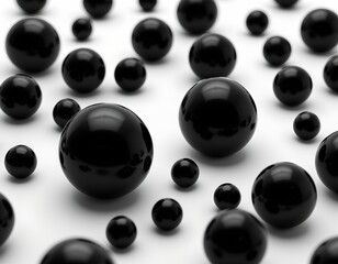 a collection of black spherical objects arranged neatly against a white background