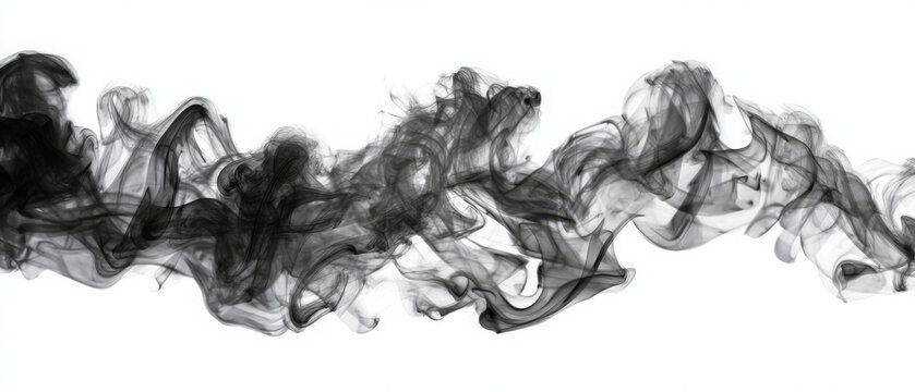 Flowing Black Smoke Stream on White Background