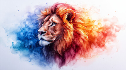 Naklejka premium lion watercolor style painting of the king of beasts