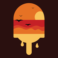 Sunset Popsicle Vector – Melting Ocean Ice Cream with Birds in Summer Aesthetic Style.