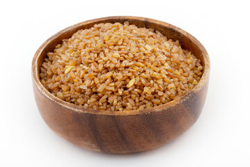 Bulgur in bowl. Food background.
