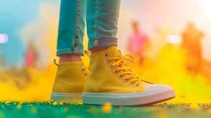 Yellow Sneakers in Vibrant Color Powder Festival